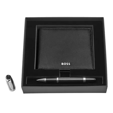 Black Smooth Wallet and Rollerball by Hugo Boss