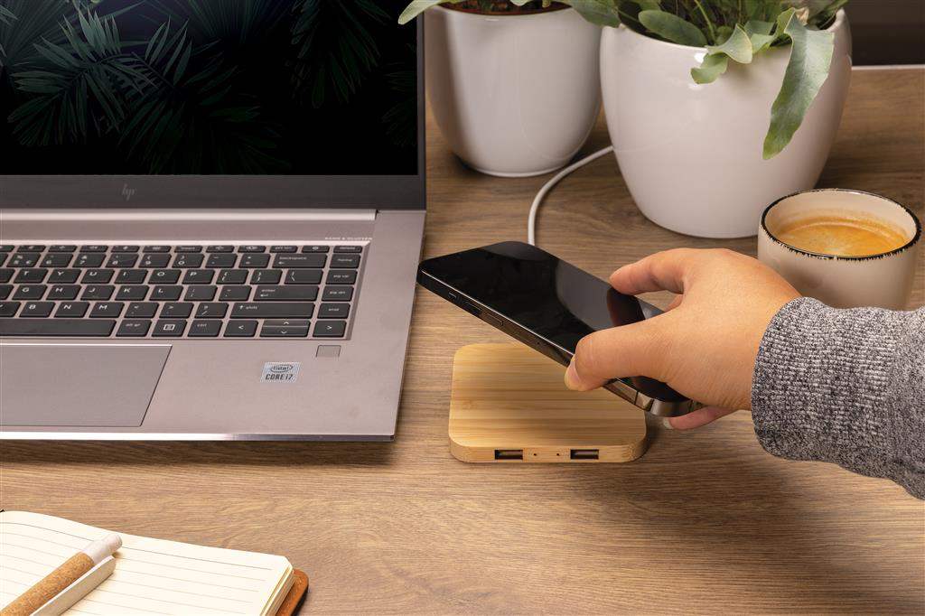 Bamboo 10W Wireless Charger with USB