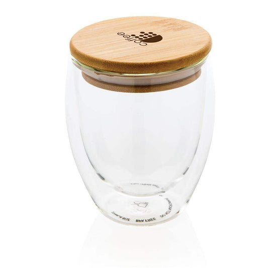 Double wall borosilicate glass with bamboo lid 250ml