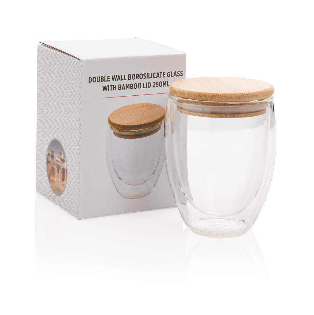 Double wall borosilicate glass with bamboo lid 250ml