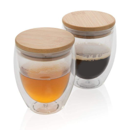 Double wall borosilicate glass with bamboo lid 250ml 2pc set