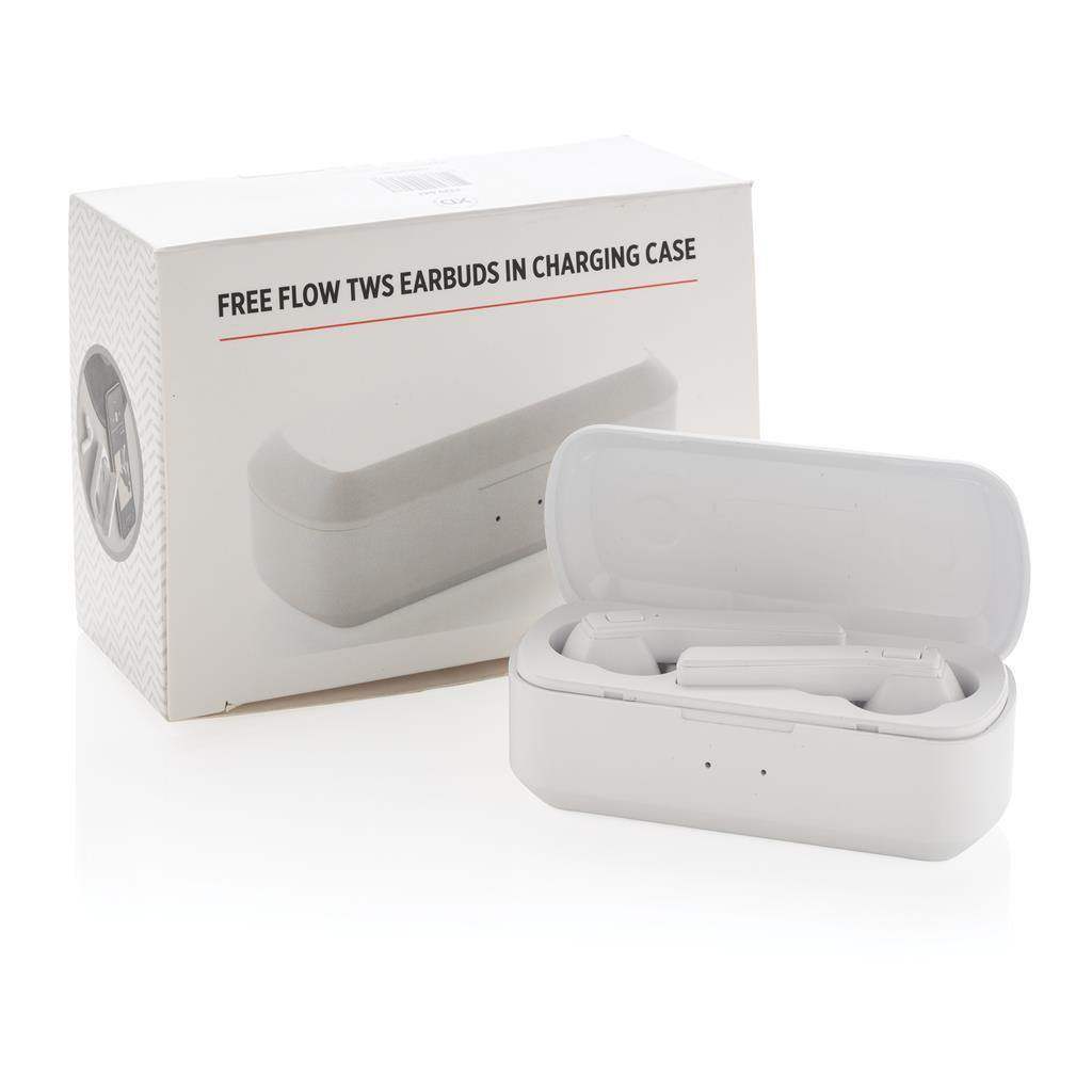 Free Flow TWS earbuds in charging case