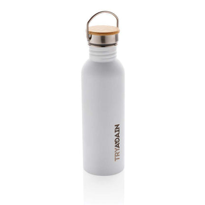 Modern Stainless Steel Bottle with Bamboo Lid