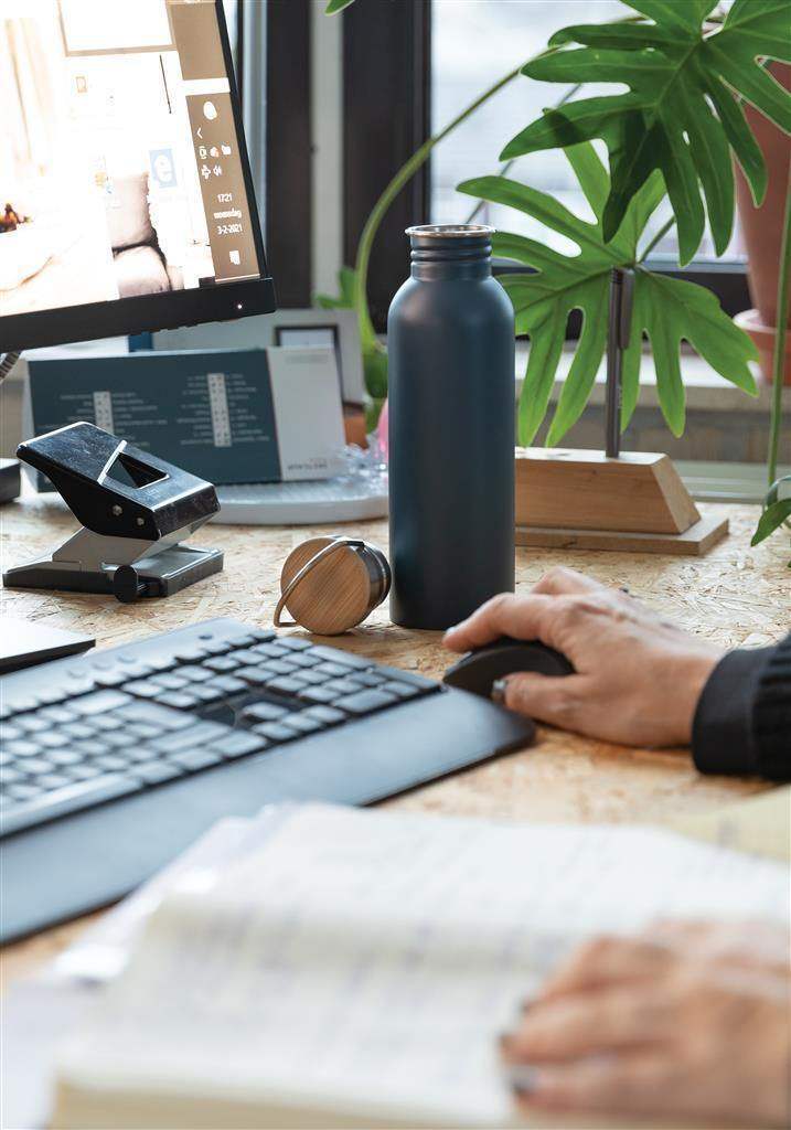 Modern Stainless Steel Bottle with Bamboo Lid